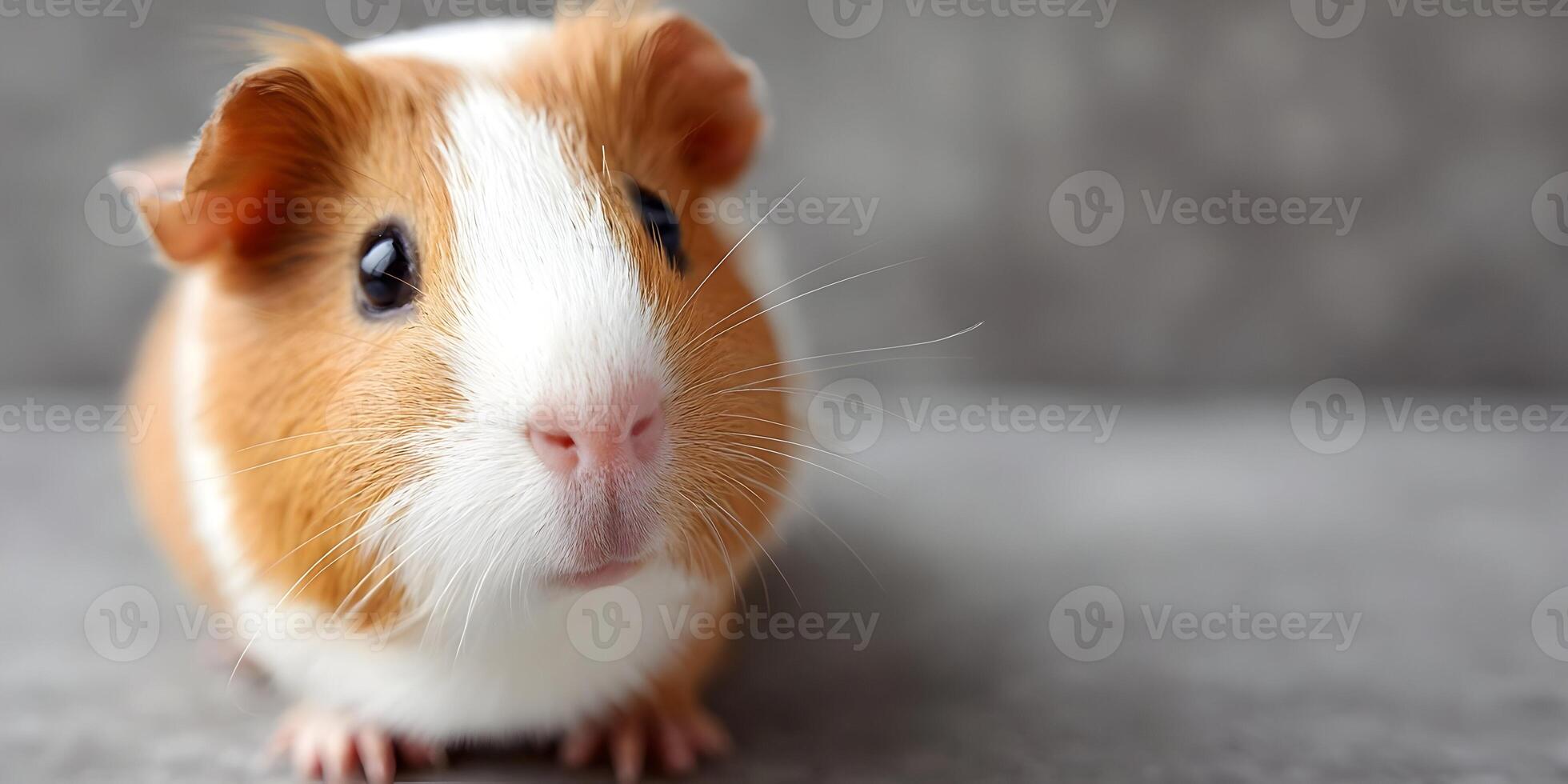 a guinea pig is standing on a gray background photo
