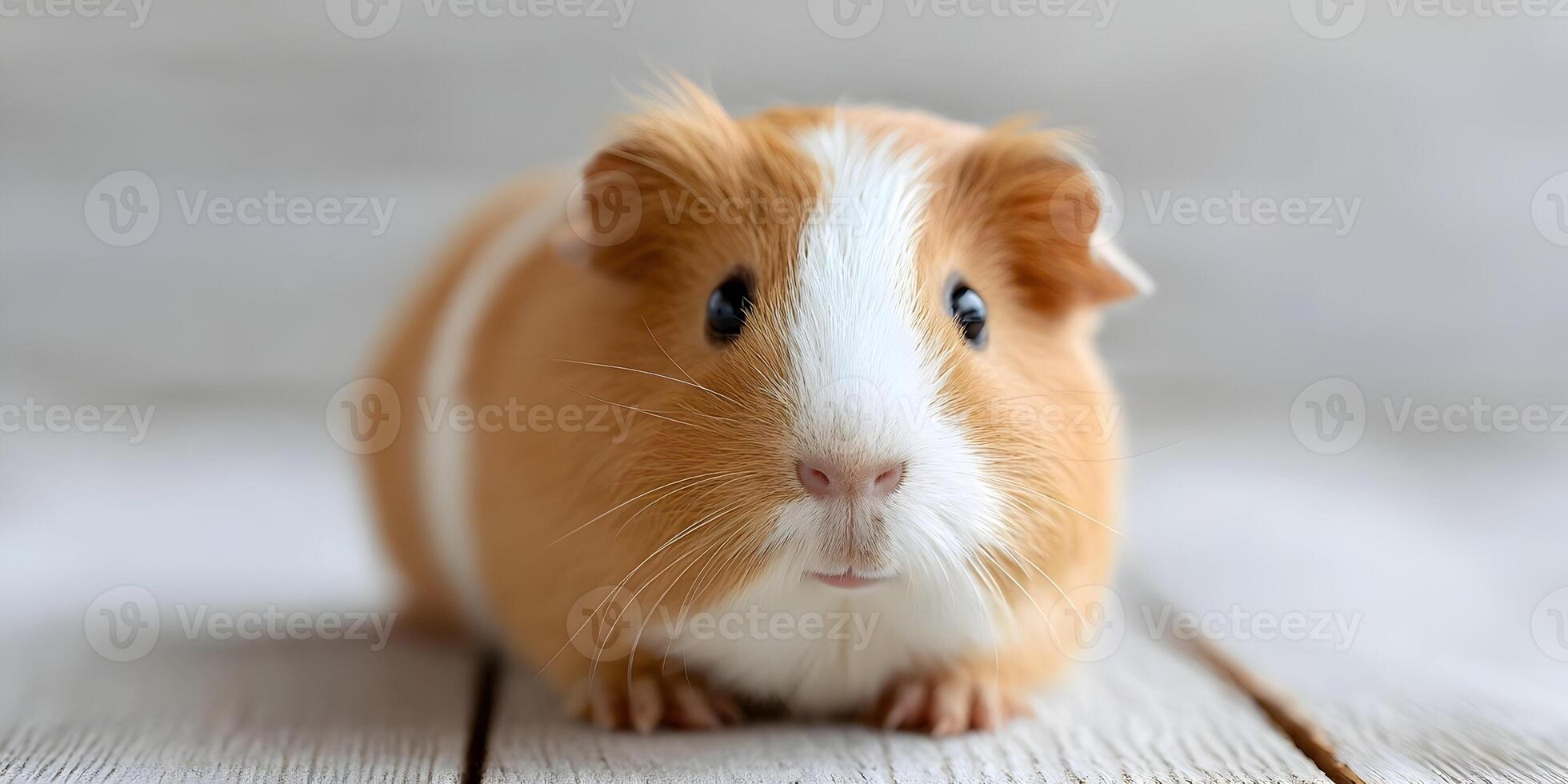 Adorable Orange and White Guinea Pig on Wooden Surface Pet Animal Image photo