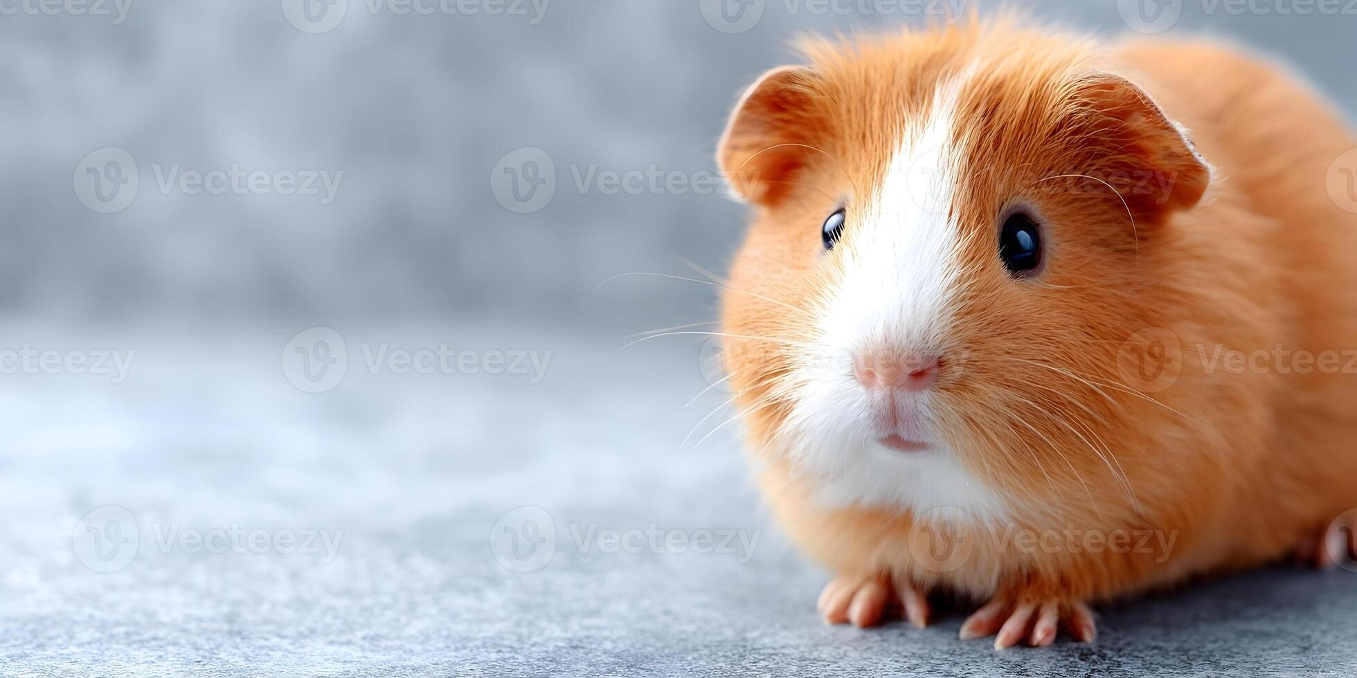 Adorable Orange and White Guinea Pig Close Up Grey Background photo