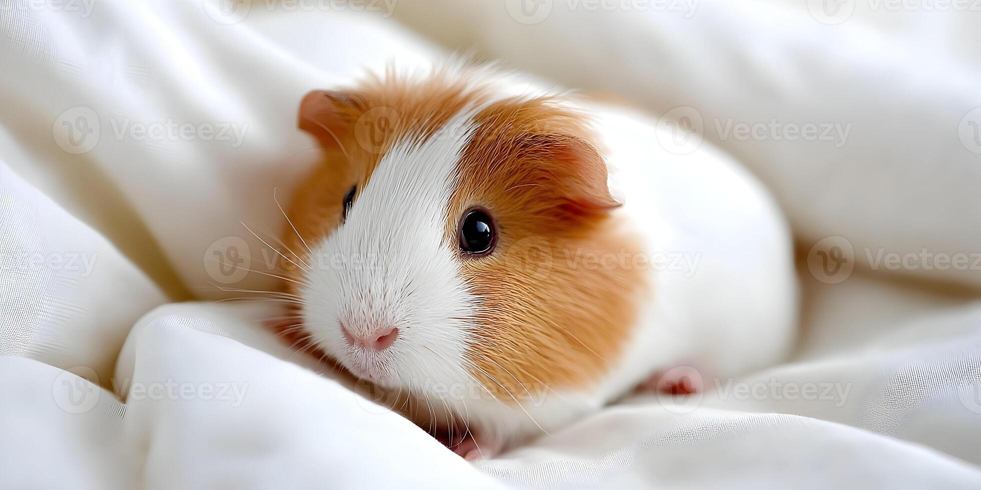 Adorable Orange White Guinea Pig on White Fabric Pet Animal Photography photo