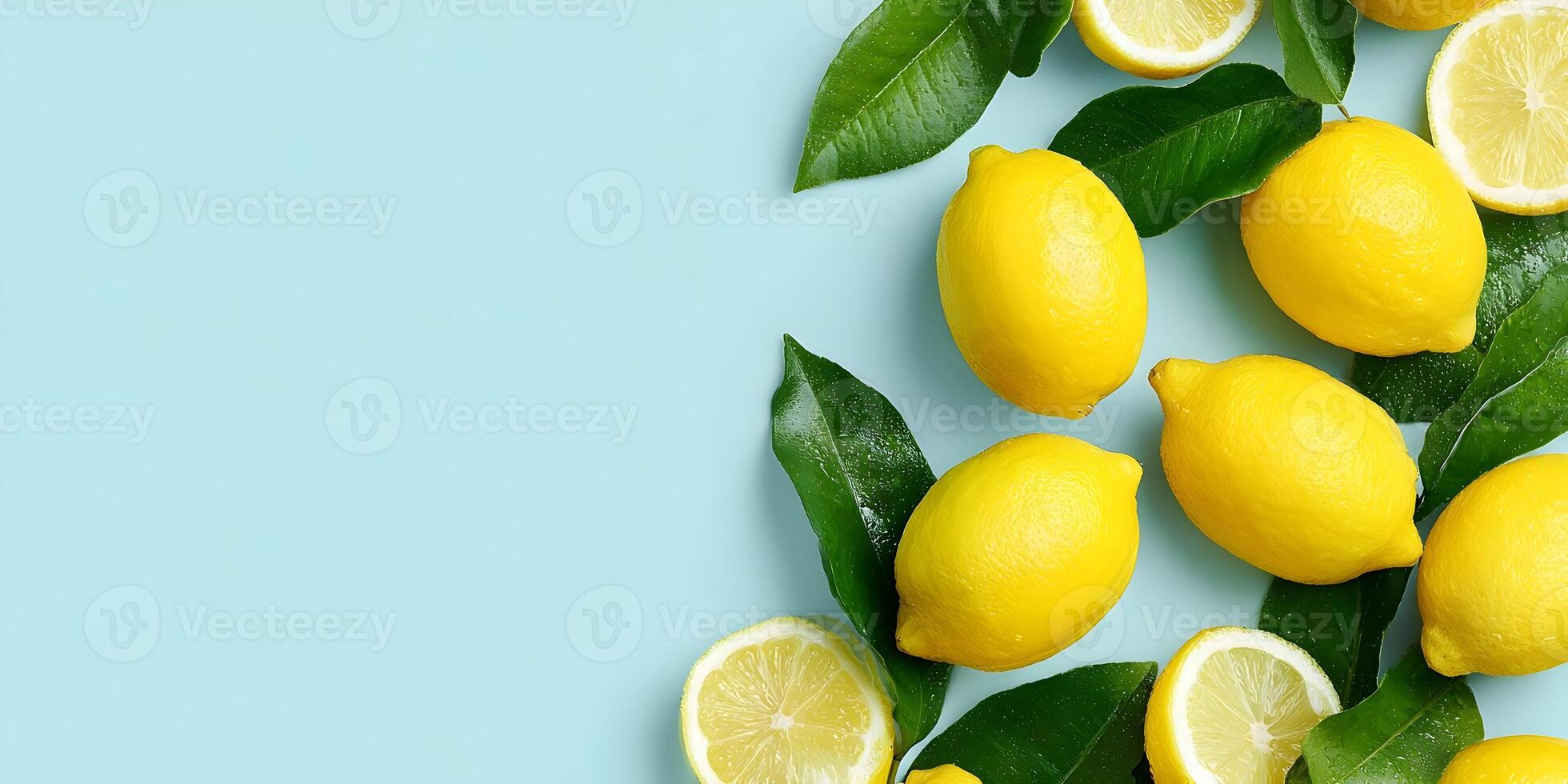 lemon on blue background photo