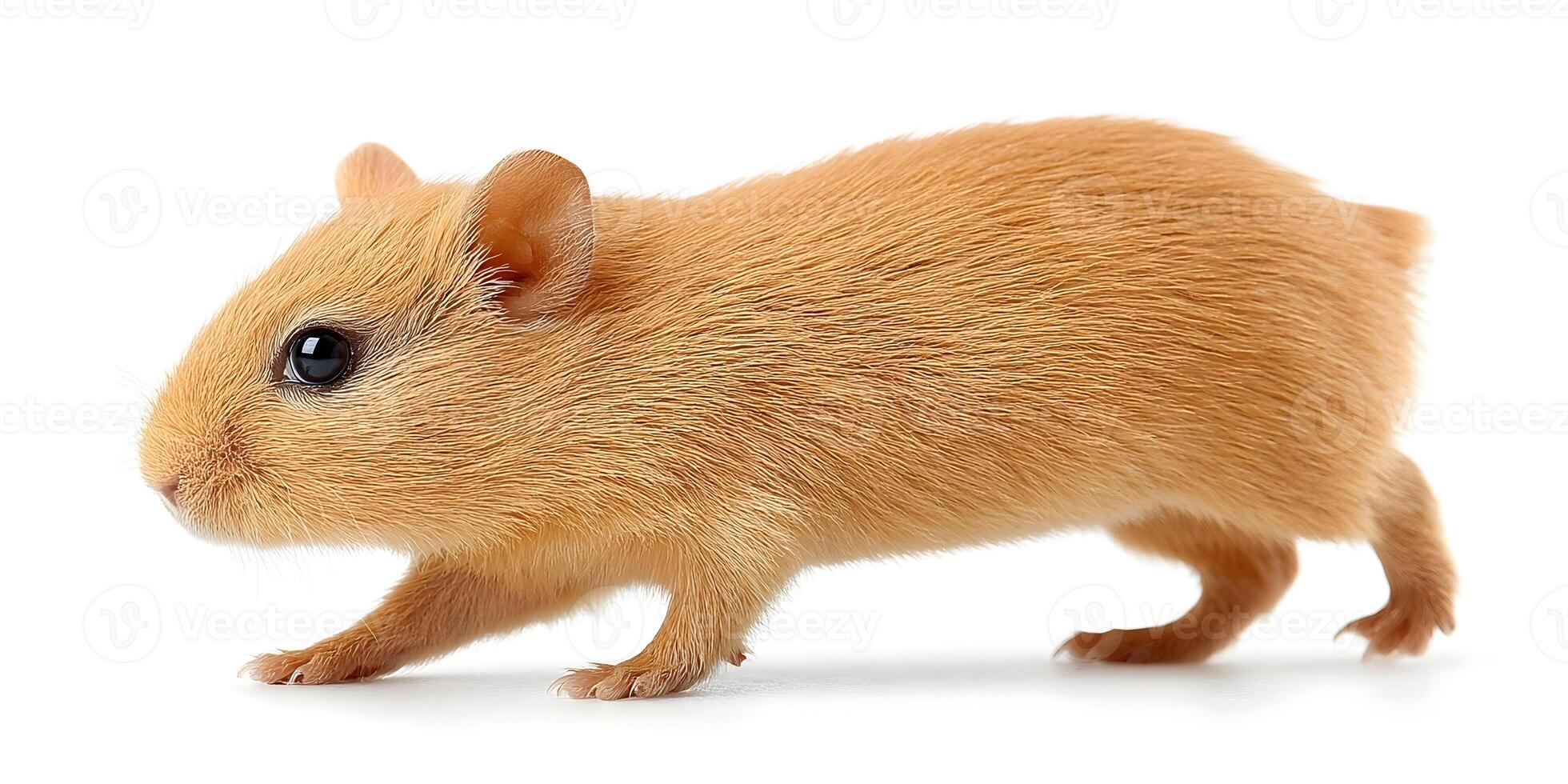 Small Orange Baby Hamster Walking White Background photo