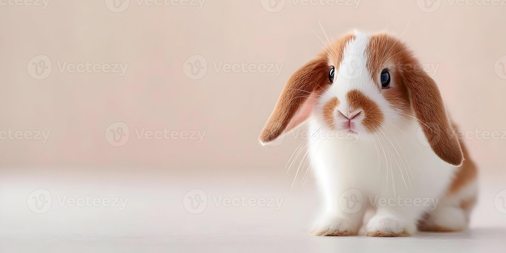Adorable Baby Bunny Rabbit Brown White Fur Fluffy Soft Cute Pet Animal photo