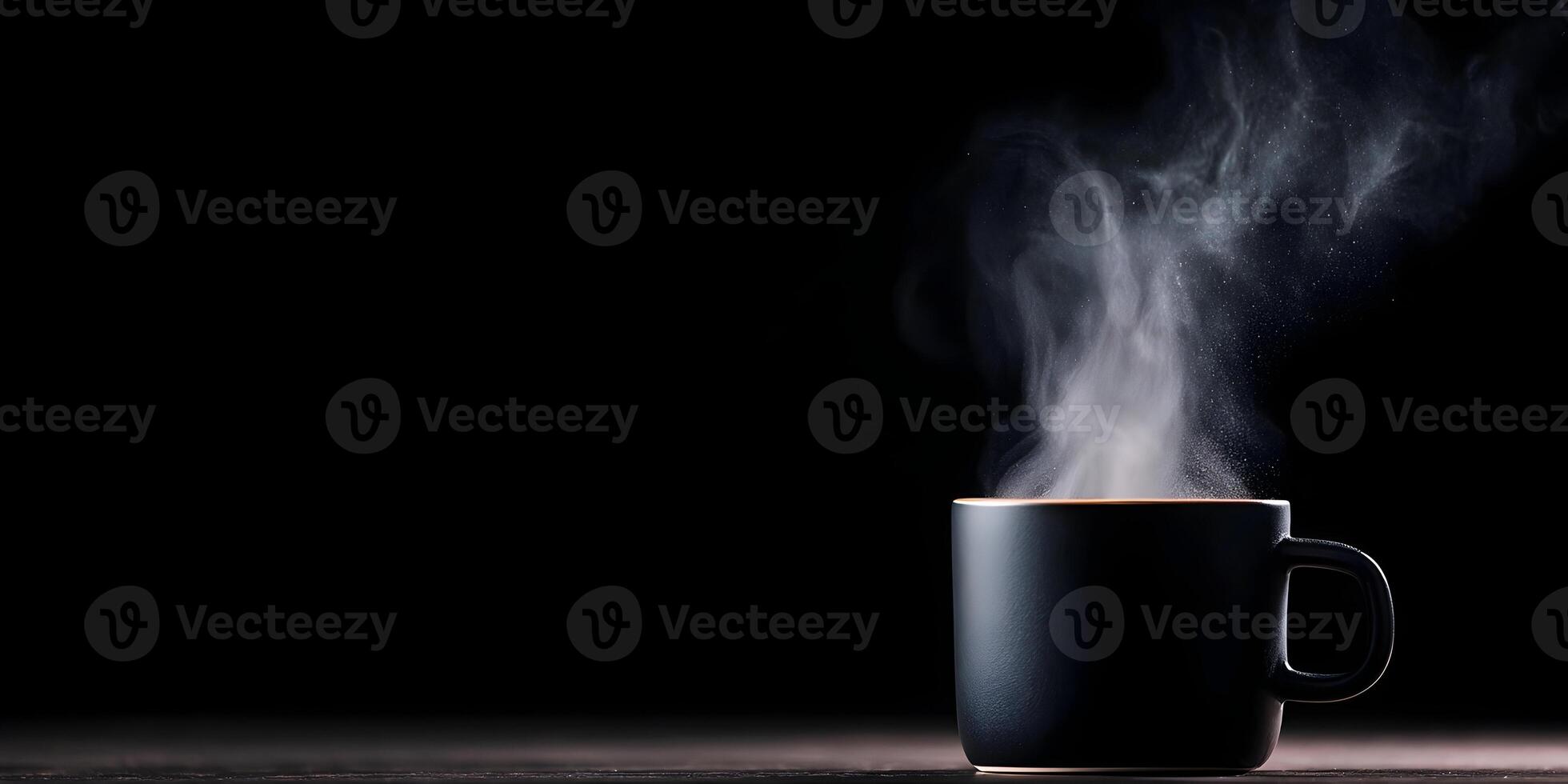 Dark Mug Steaming Hot Beverage Dark Background photo