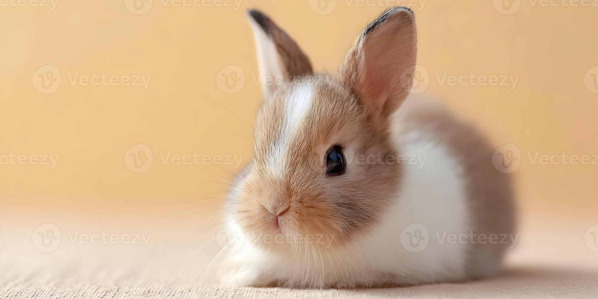 Adorable Baby Bunny Rabbit Brown White Fur Soft Fluffy Cute Animal Pet photo