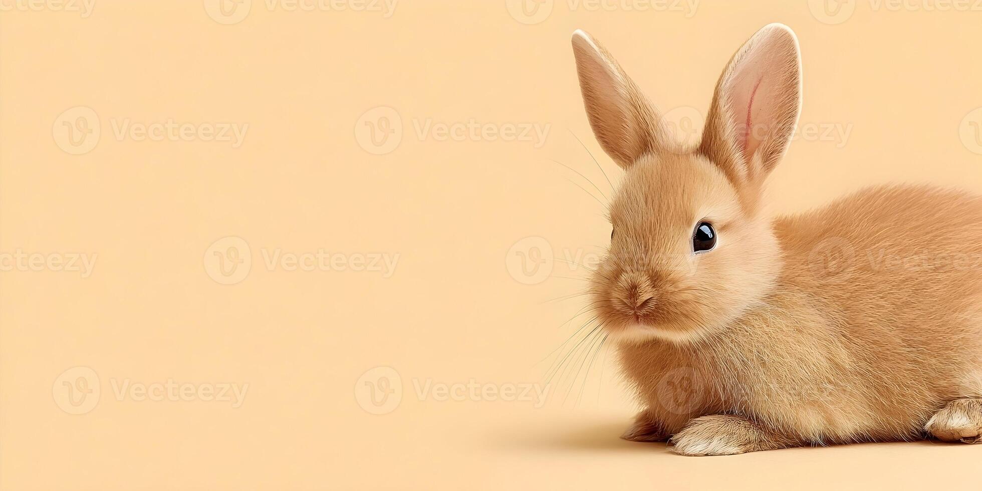 Cute Fluffy Brown Bunny Rabbit on Beige Background Easter Bunny photo