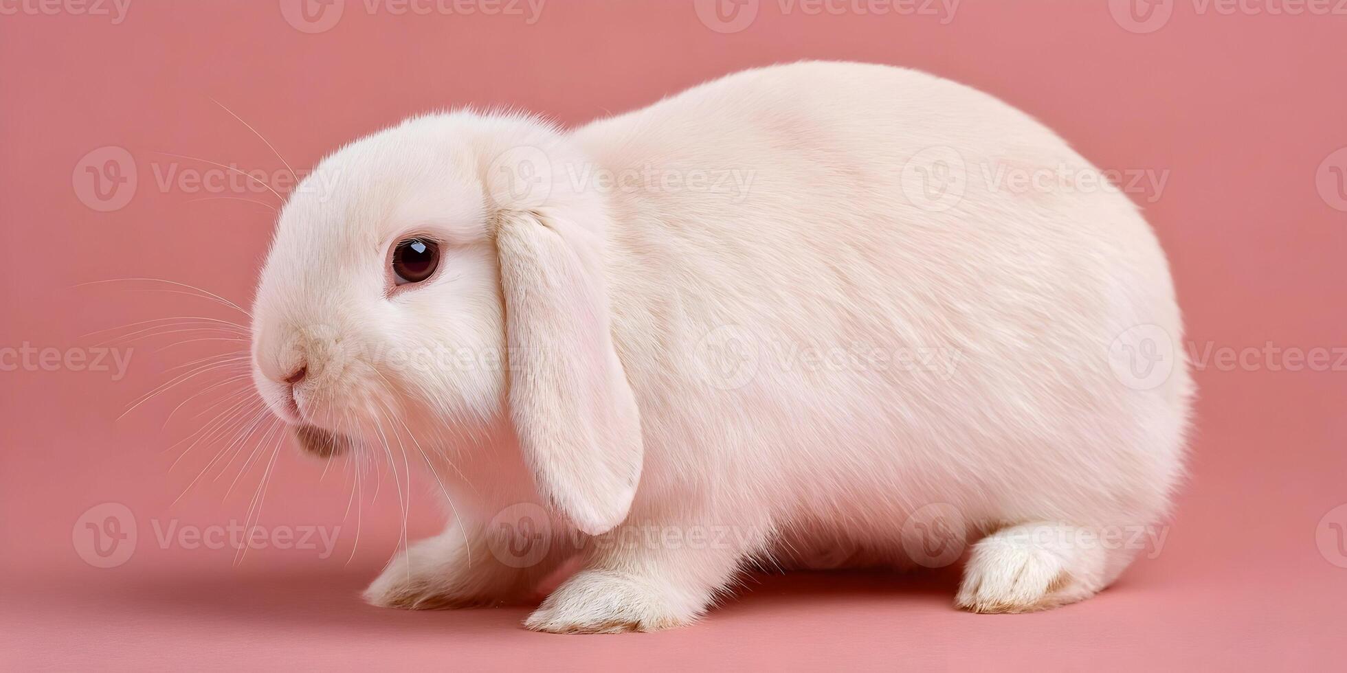 Cute Cream Lop Bunny Rabbit Pink Background Studio Shot photo
