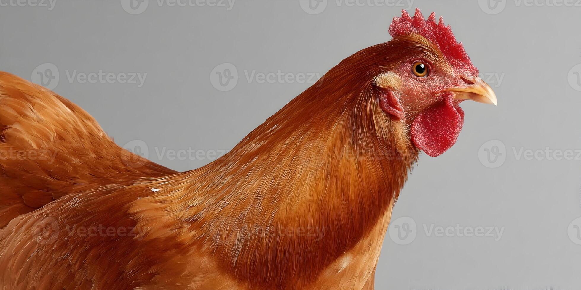 Brown hen portrait detailed feathers red comb photo