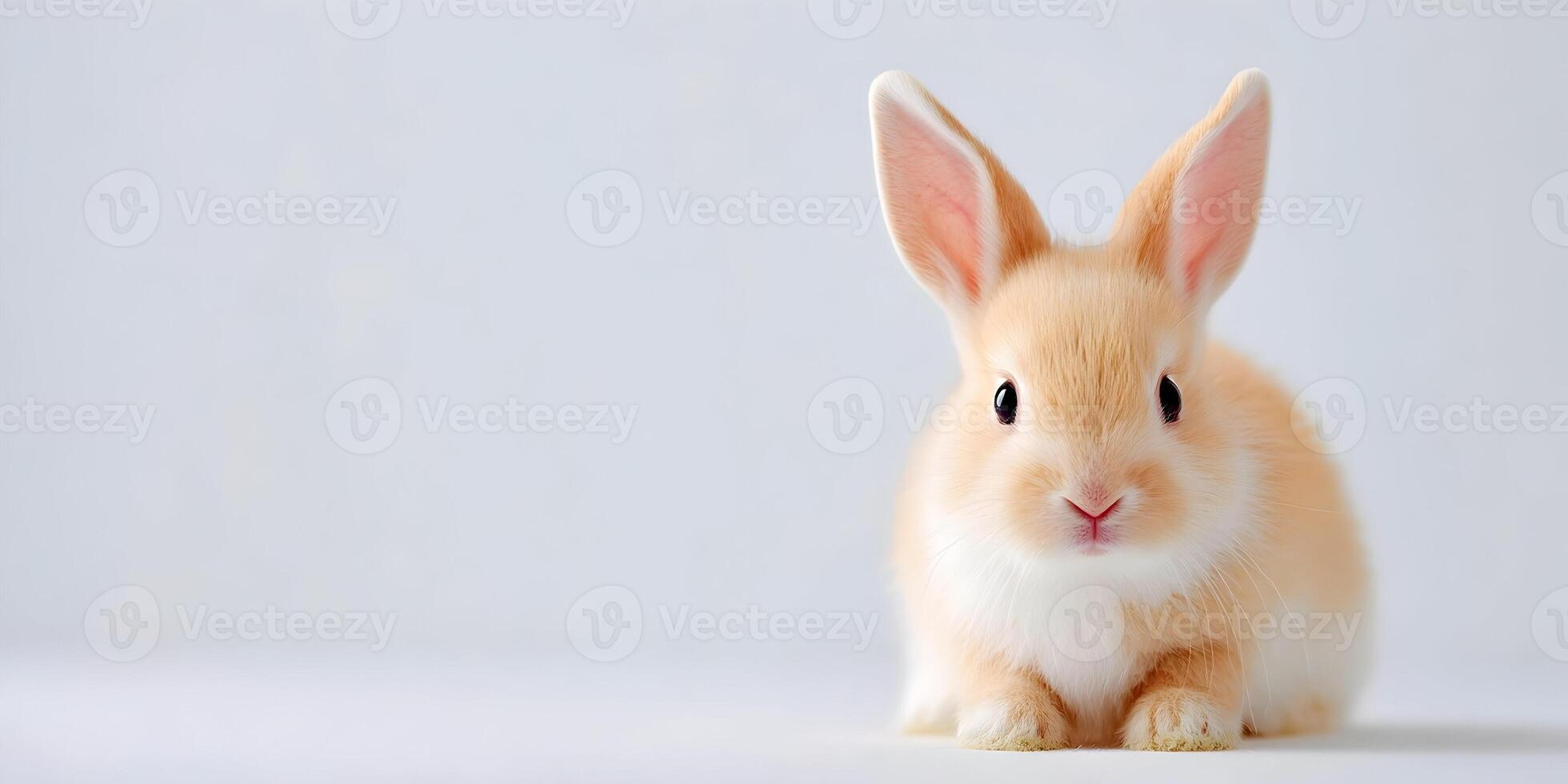 Cute Light Brown Bunny Rabbit Sitting on White Background Adorable Easter Pet Animal photo