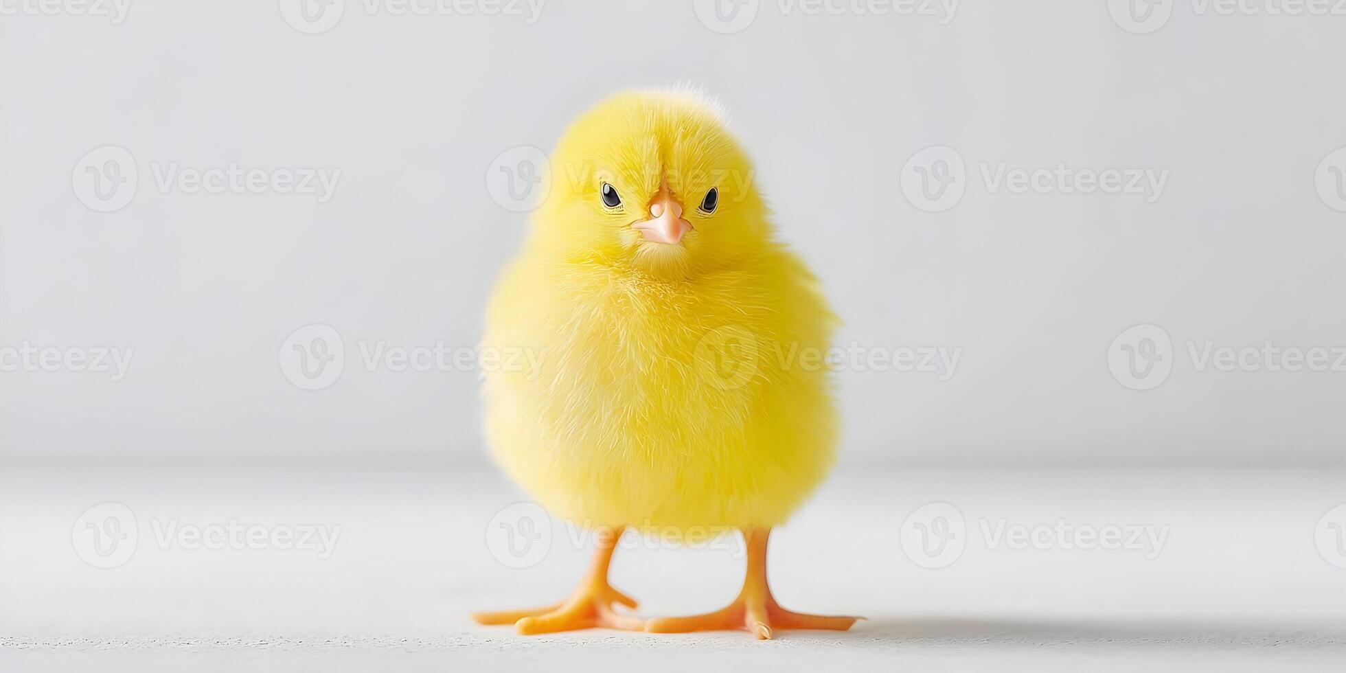 Fluffy Yellow Baby Chickling Cute Farm Animal Gray Background photo