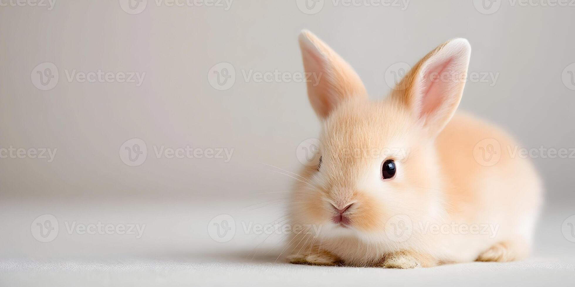 Cute Baby Bunny Rabbit Cream Colored Fur Soft Fluffy Adorable Animal photo