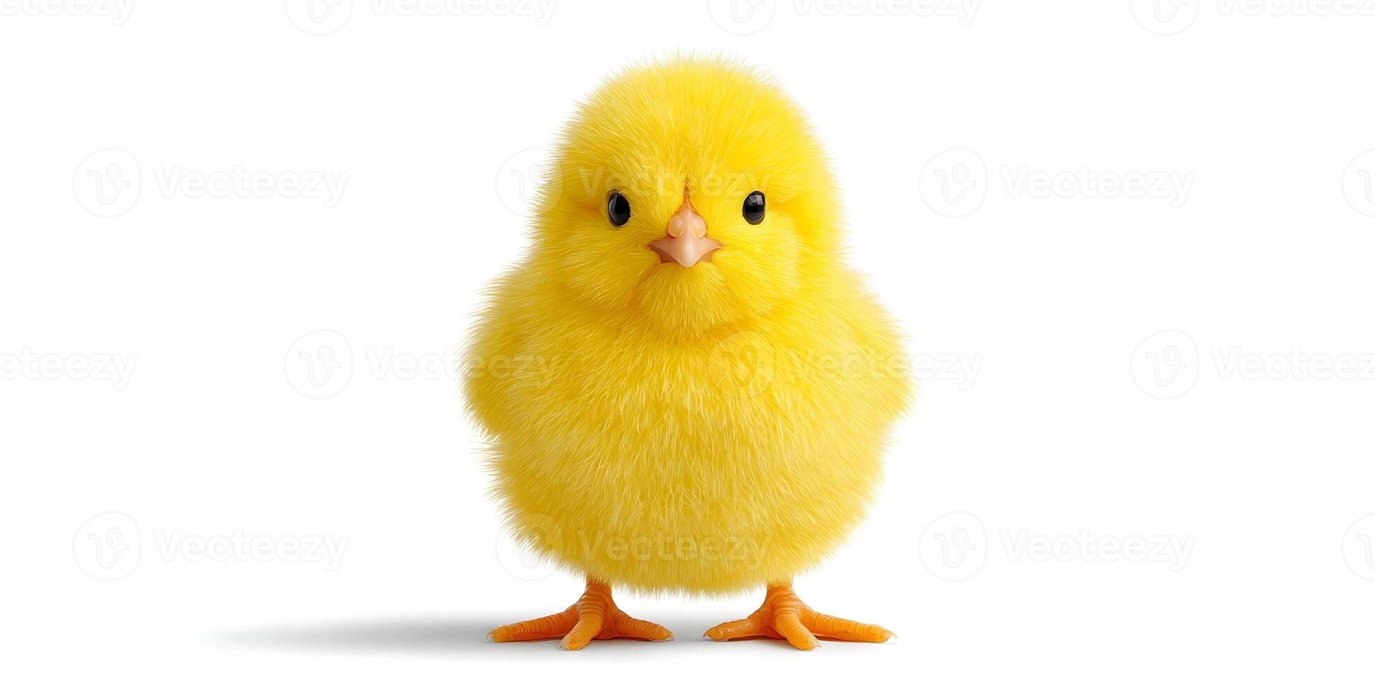 Cute Fluffy Yellow Baby Chickling Bird Animal Farm Poultry White Background photo