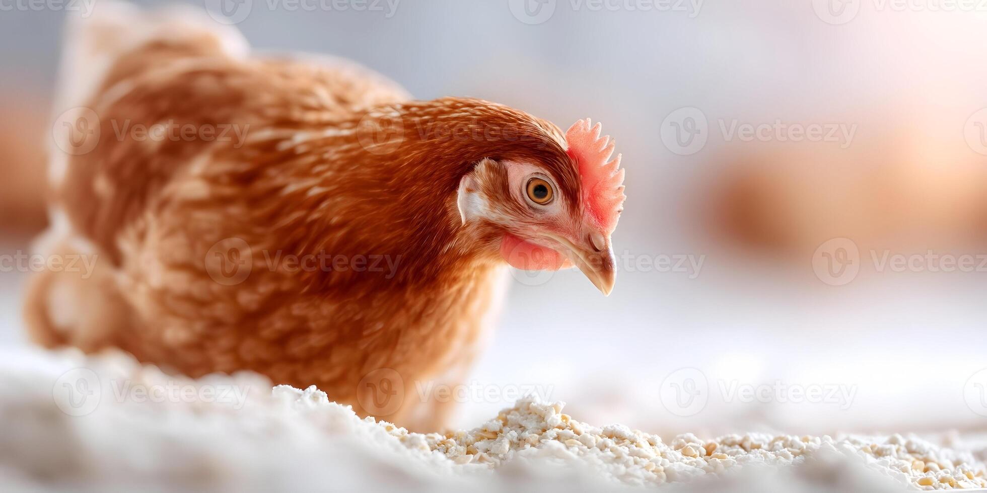 Brown Hen Eating Chicken Feed Grain Closeup photo