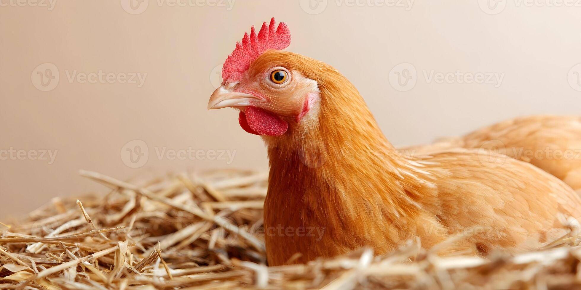 Light Brown Hen in Straw Nest Detailed Poultry Image photo