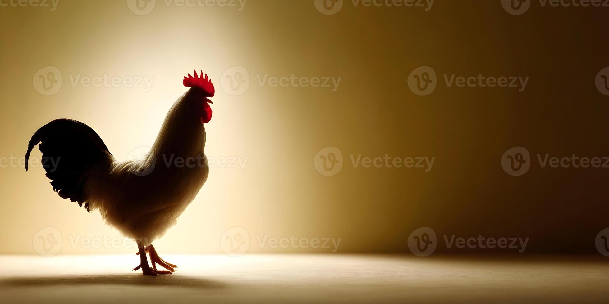 White Rooster Silhouette Farm Animal Illustration Light Background photo