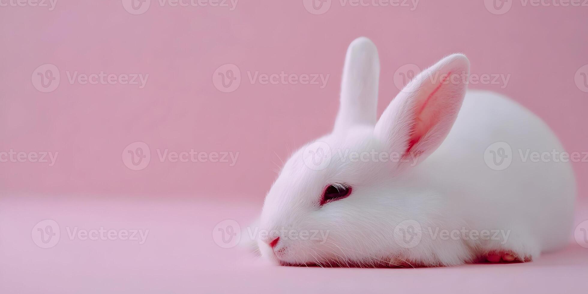 Adorable White Baby Bunny Rabbit on Pink Background Easter Bunny photo