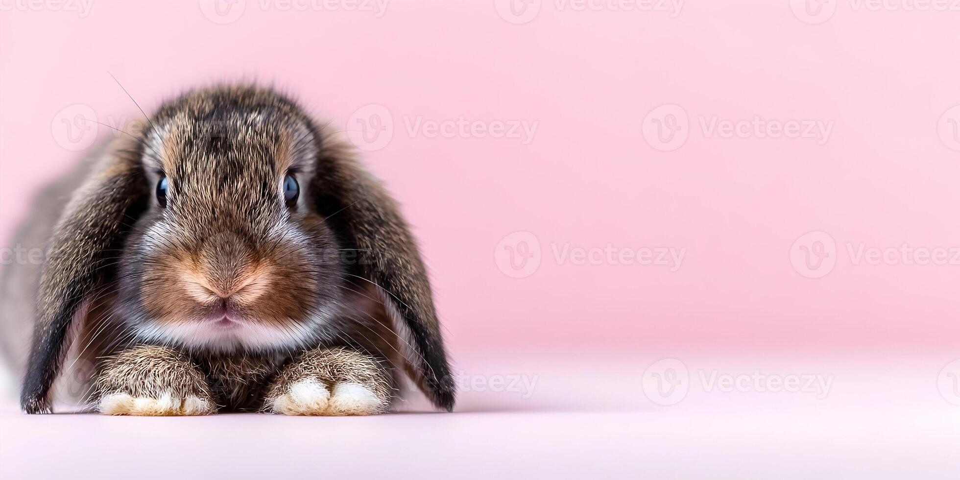 Cute Brown Lop Eared Rabbit on Pink Background Baby Bunny photo