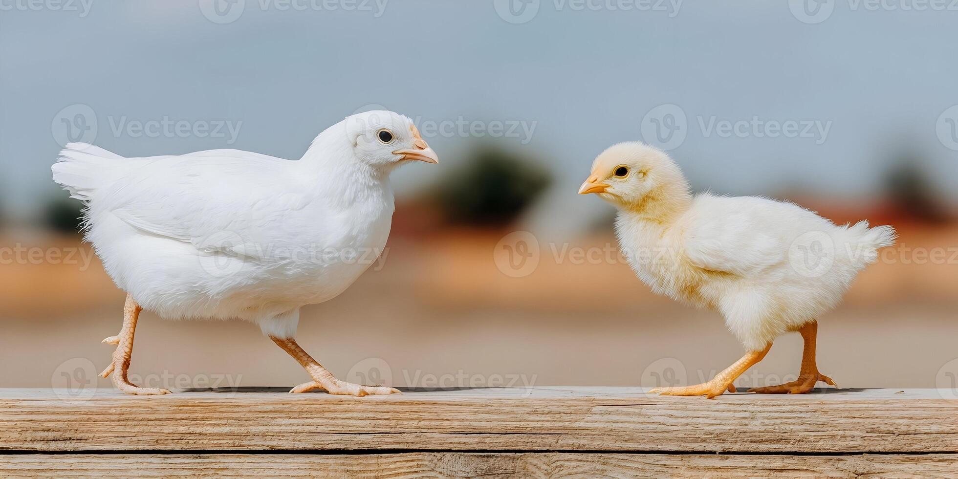 Two Baby Chickens White and Yellow Chicks Farm Animals Poultry Birds photo