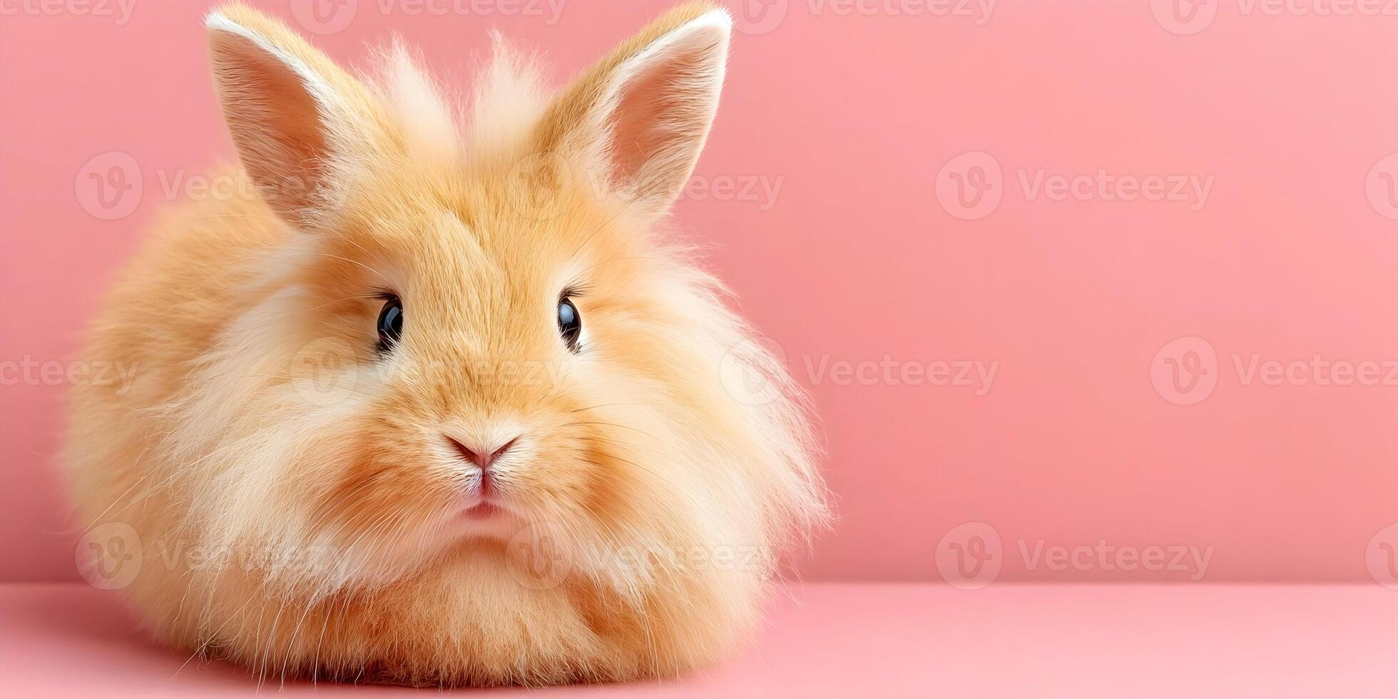 Fluffy Orange Lionhead Rabbit Pink Background Adorable Bunny Pet Animal photo