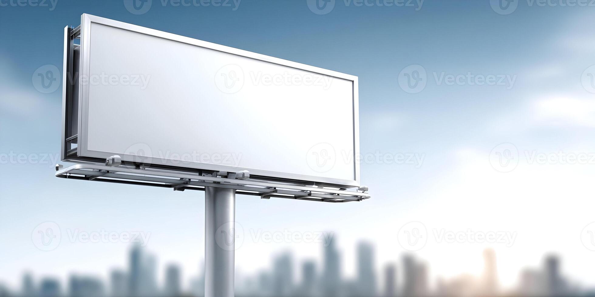 Blank Billboard Mockup City Skyline Background photo
