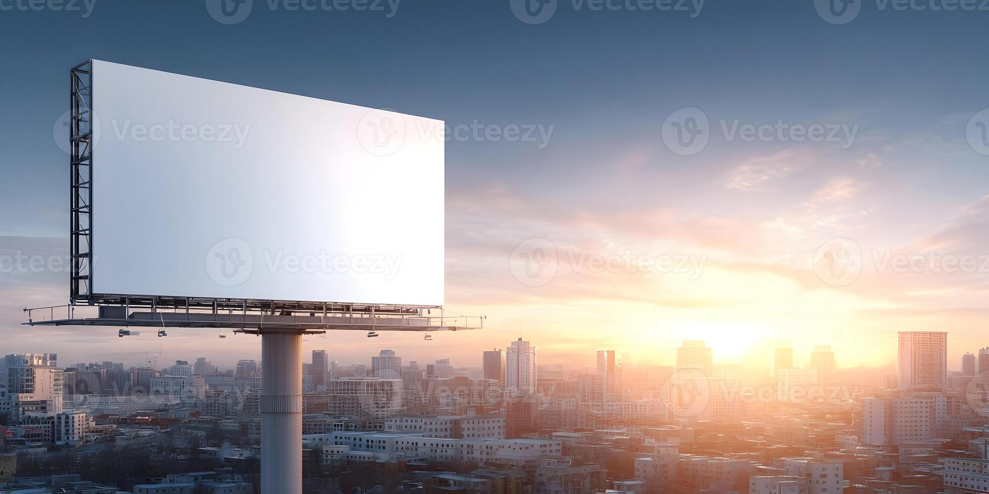 Blank Billboard Sunrise Cityscape Advertising Mockup photo