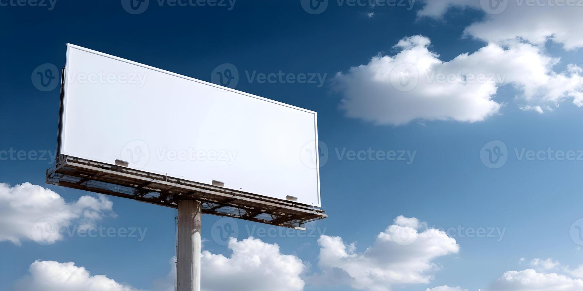 Blank Billboard White Advertisement Sign Outdoor Advertising Empty Panel Sky Clouds photo