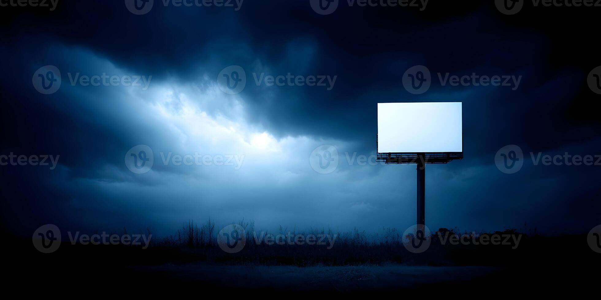 Blank Billboard Night Dark Stormy Clouds Sky Advertisement Mockup photo