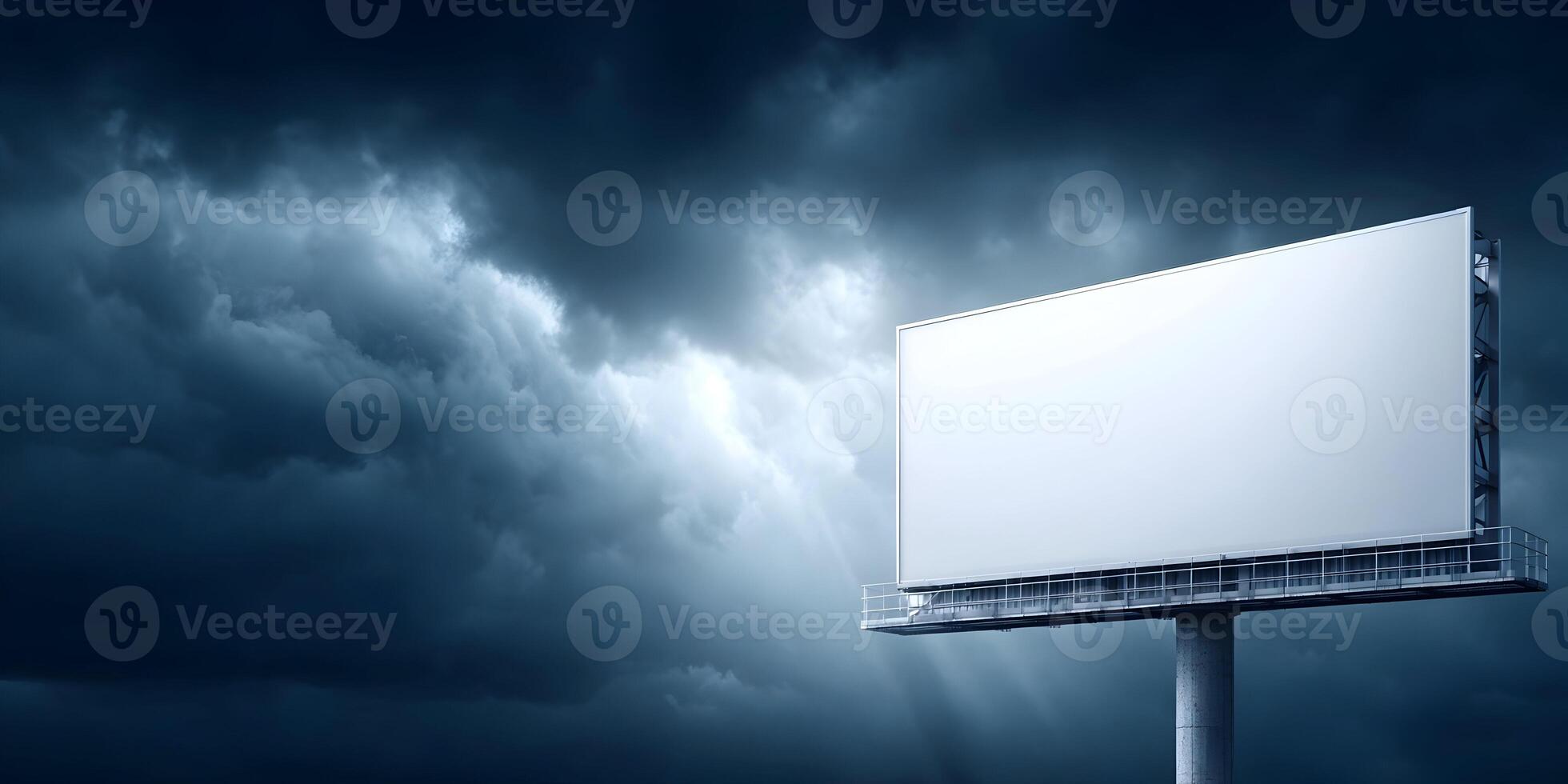 Blank Billboard Under Dramatic Stormy Sky Outdoor Advertisement Mockup photo