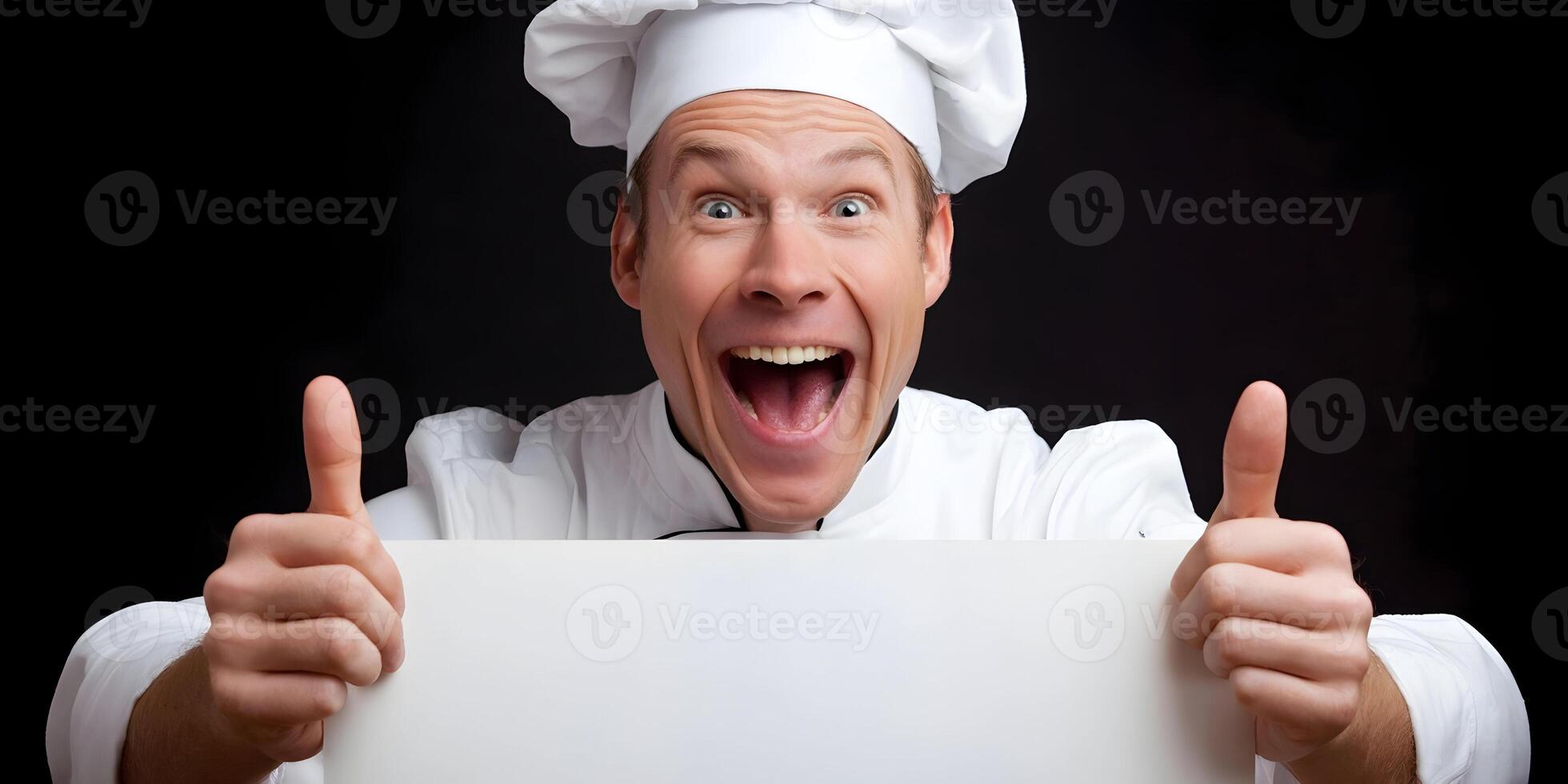 Happy Chef Showing Blank Sign Giving Thumbs Up photo
