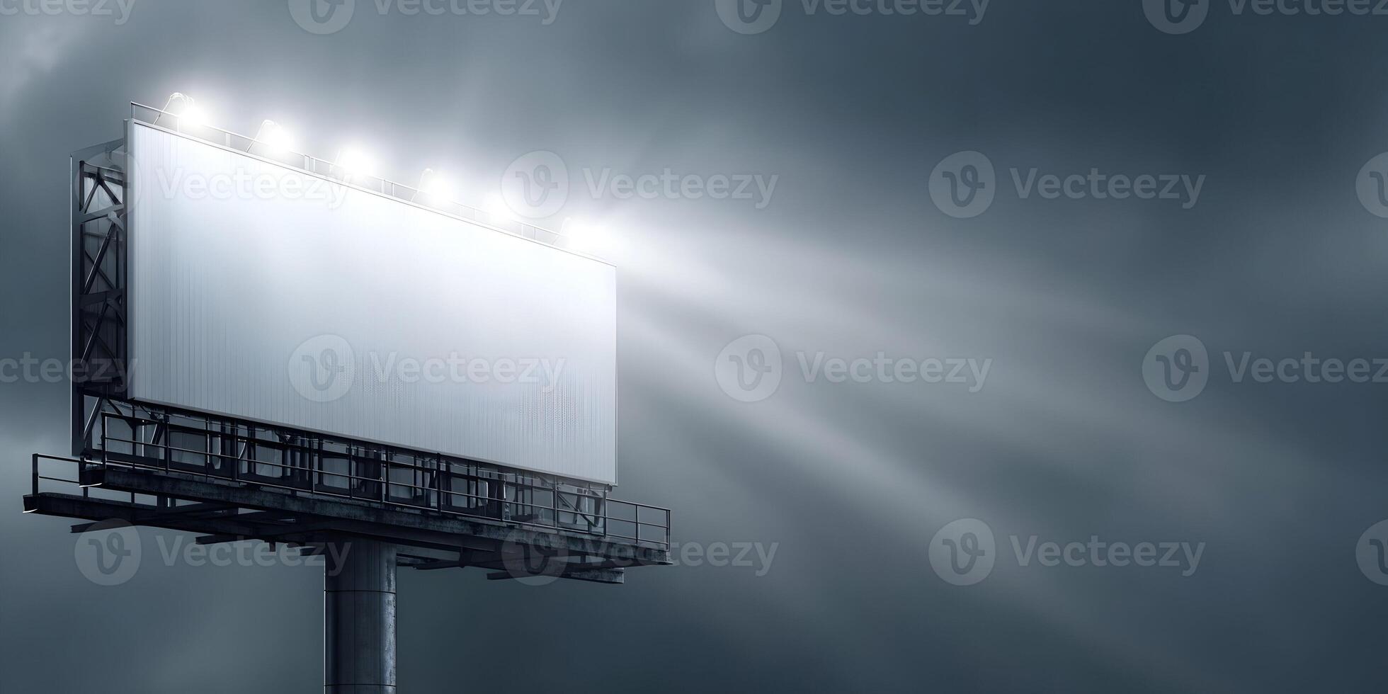 Blank Billboard at Night with Spotlight Illumination Large Outdoor Advertising Display photo