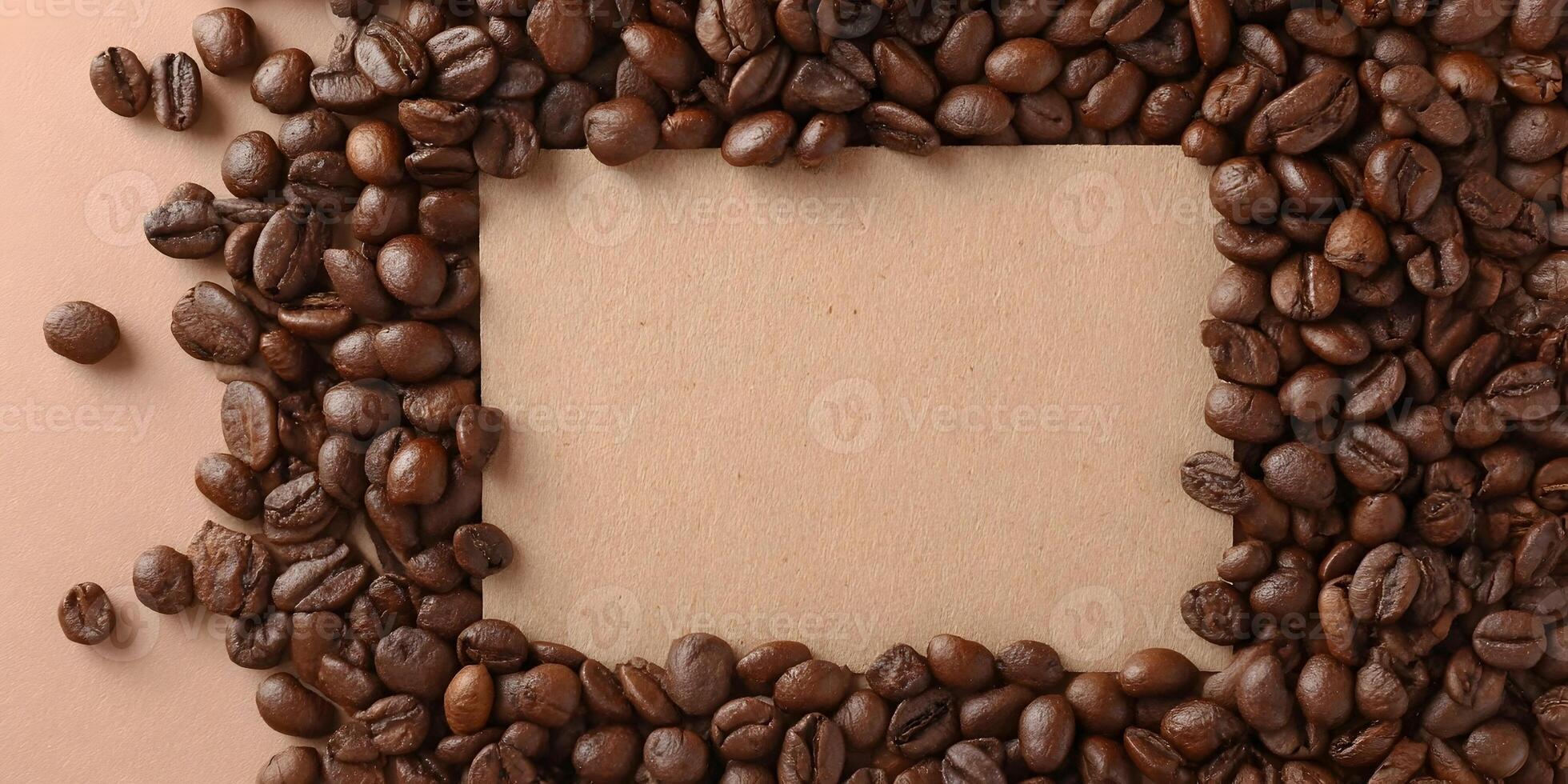 Brown Kraft Paper Square Frame Surrounded by Roasted Coffee Beans photo