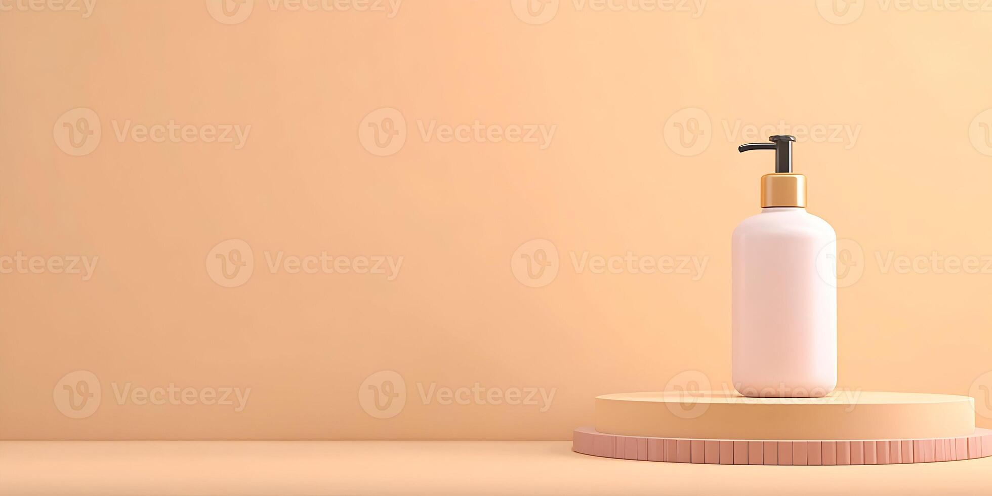 Pink Lotion Bottle on Beige Display Platform Minimalist Product Mockup photo
