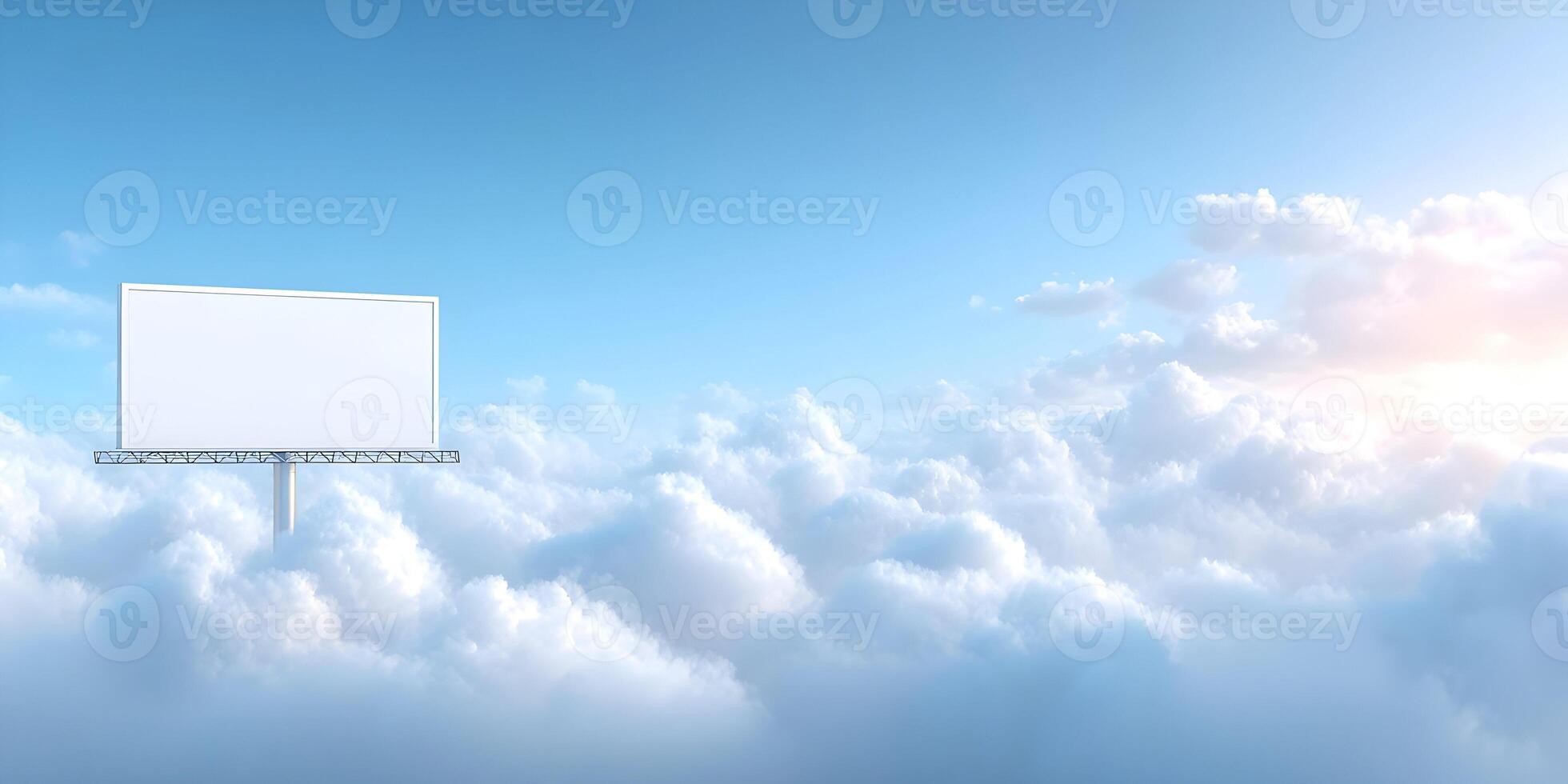 Blank Billboard in Sky Above Clouds Daytime Advertising Mockup photo