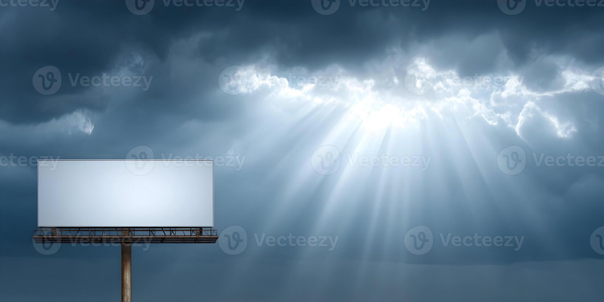 Blank Billboard Under Dramatic Sky Sunlight Rays photo