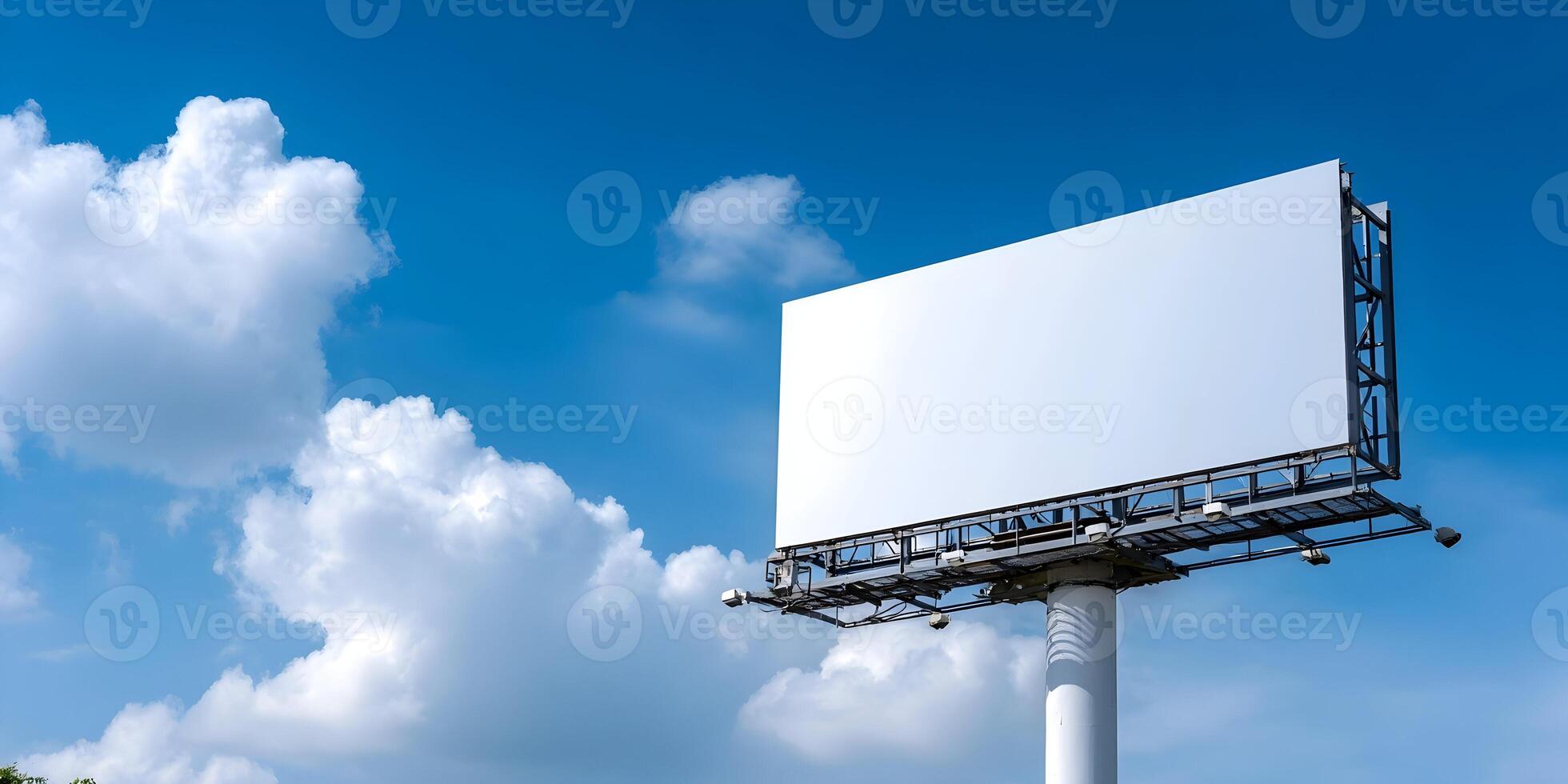 Blank Billboard Advertisement Mockup Clear Sunny Day Sky Clouds photo