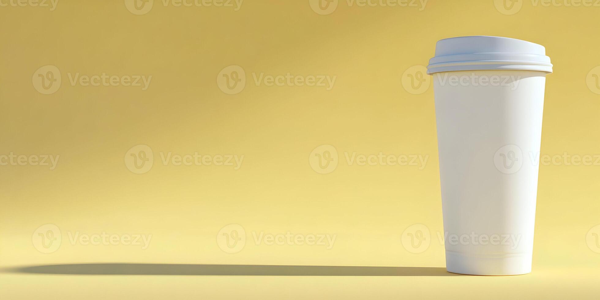 White Disposable Coffee Cup on Yellow Background Mockup photo