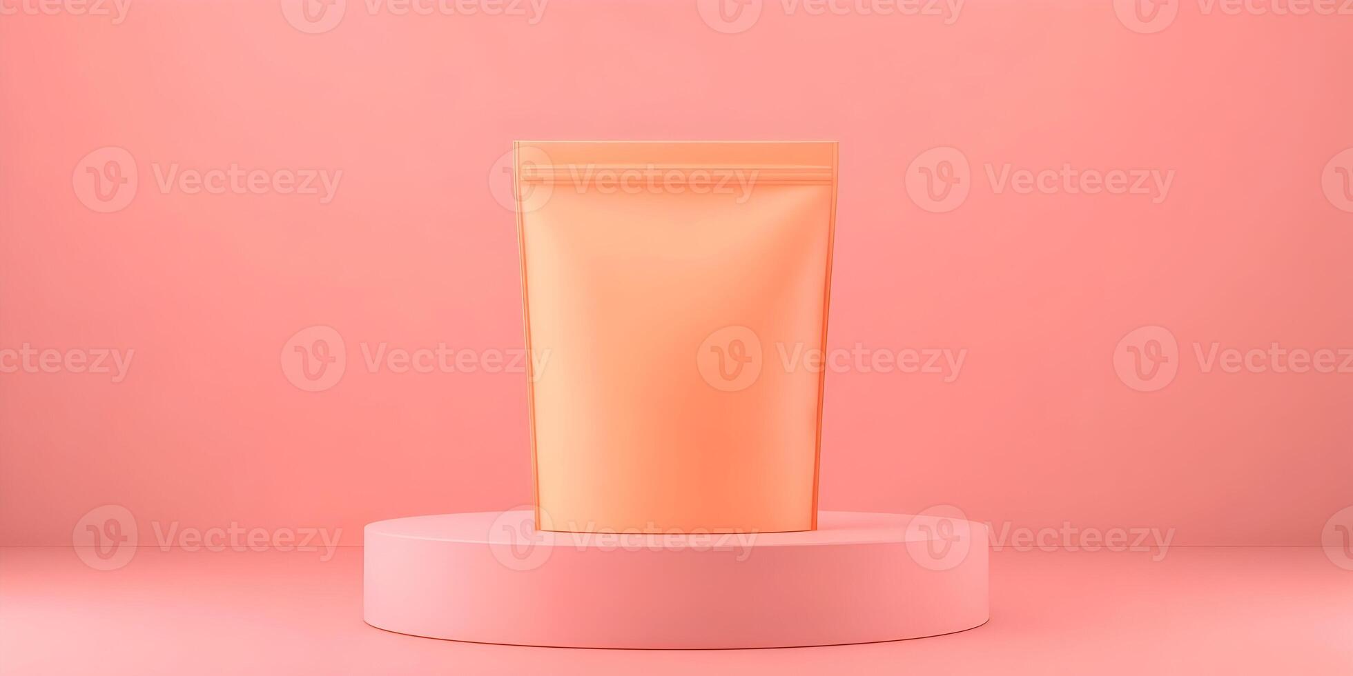 Peach Colored Stand Up Pouch Mockup on Pink Background photo