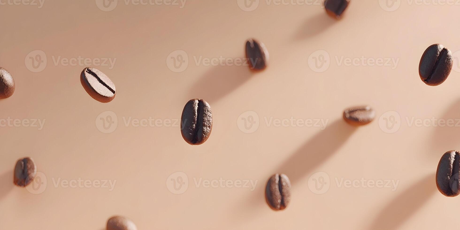Falling Coffee Beans Beige Background Roasted Coffee Beans Brown Coffee Beans Coffee Background Image photo