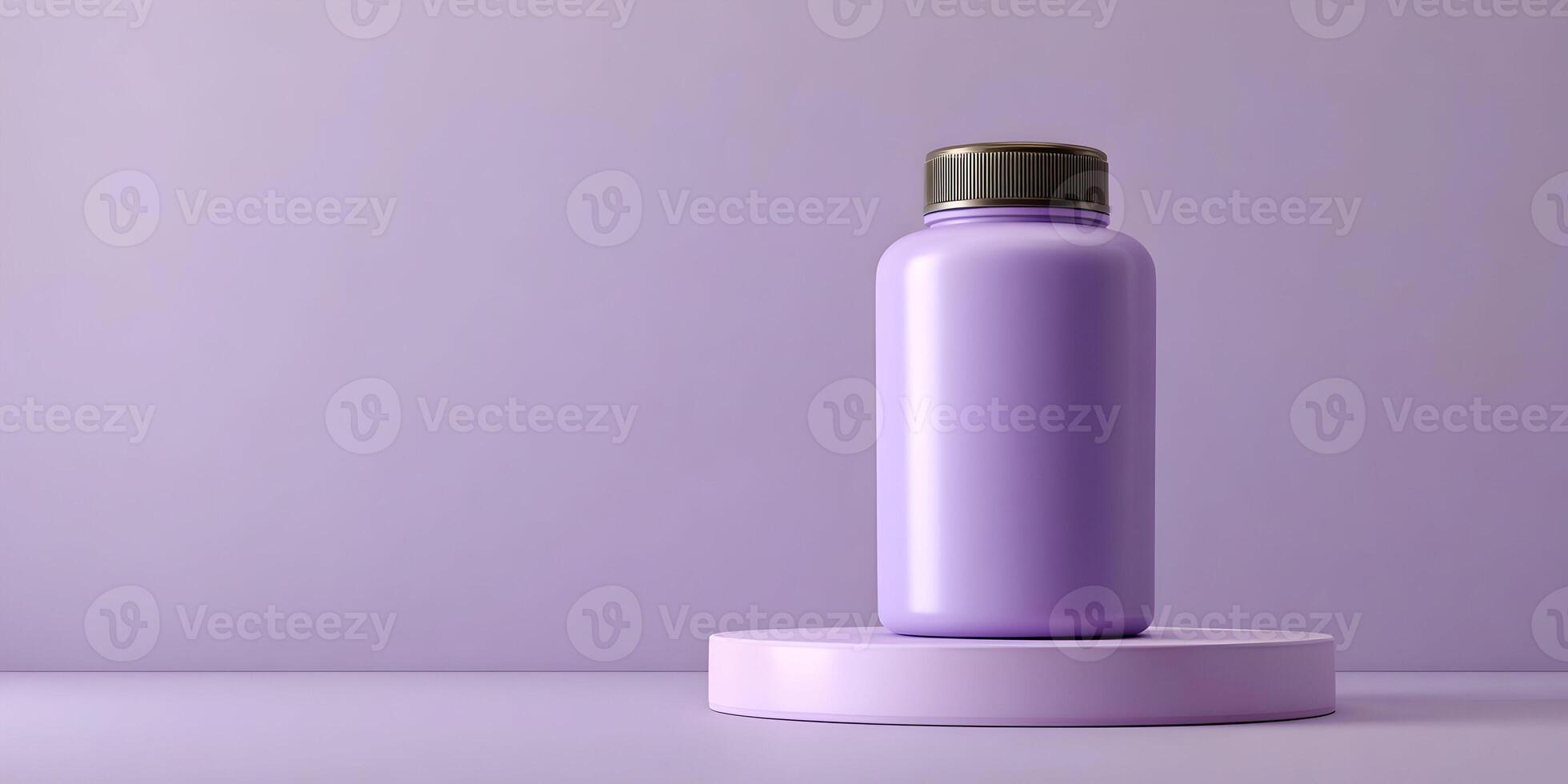 Purple Bottle on Light Purple Pedestal Product Display Minimalist Scene photo