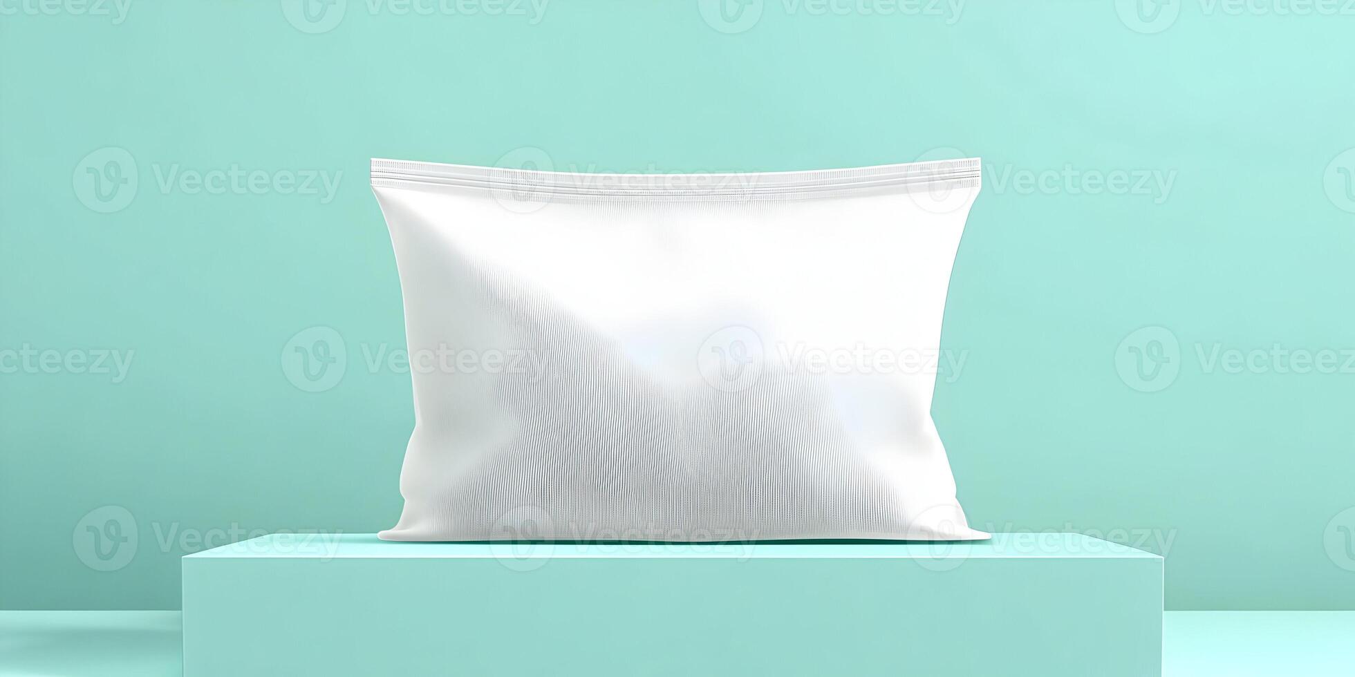 Blank White StandUp Pouch on Mint Green Platform photo