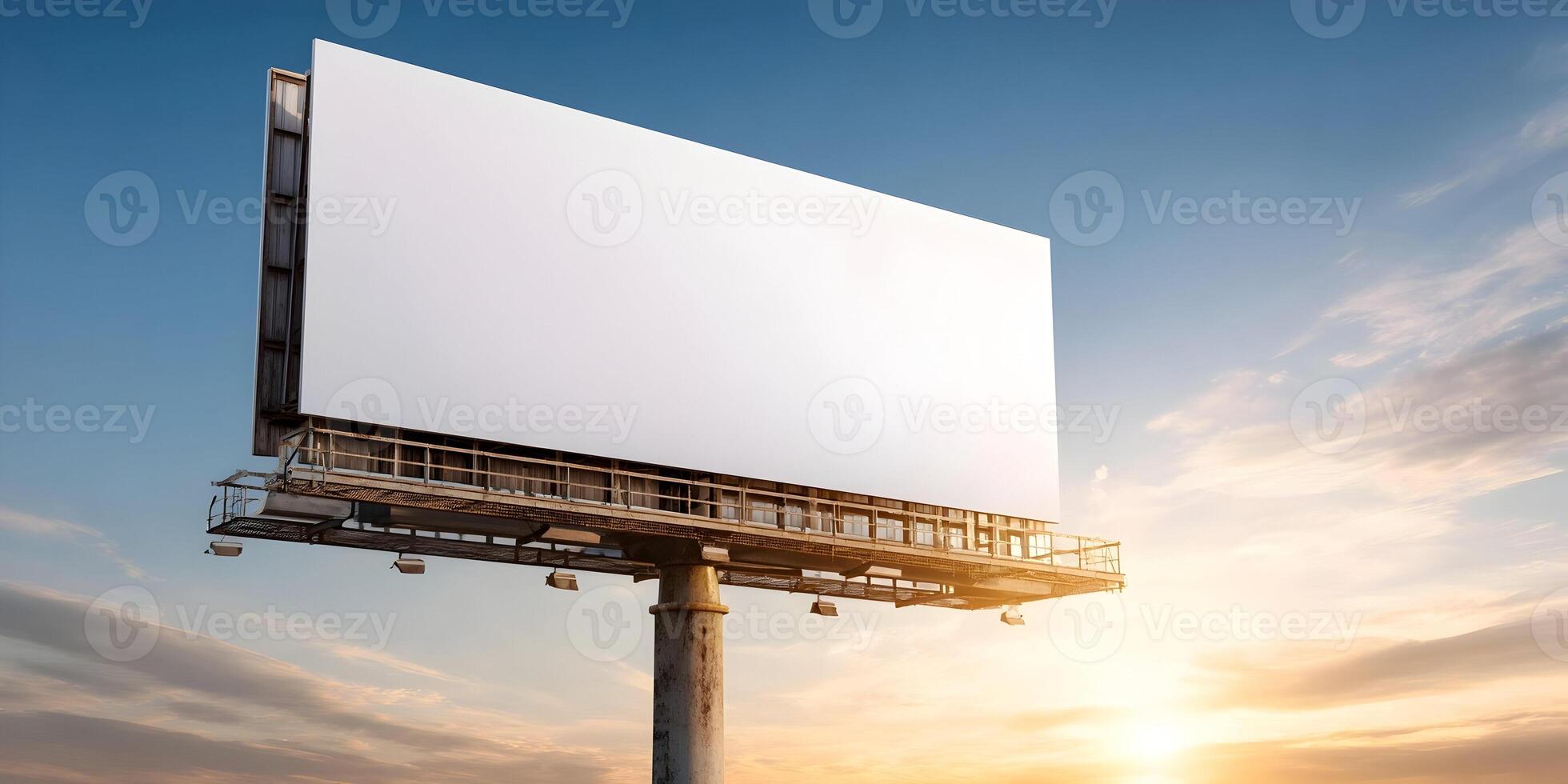 Blank Billboard Sunset Sky Advertising Mockup photo