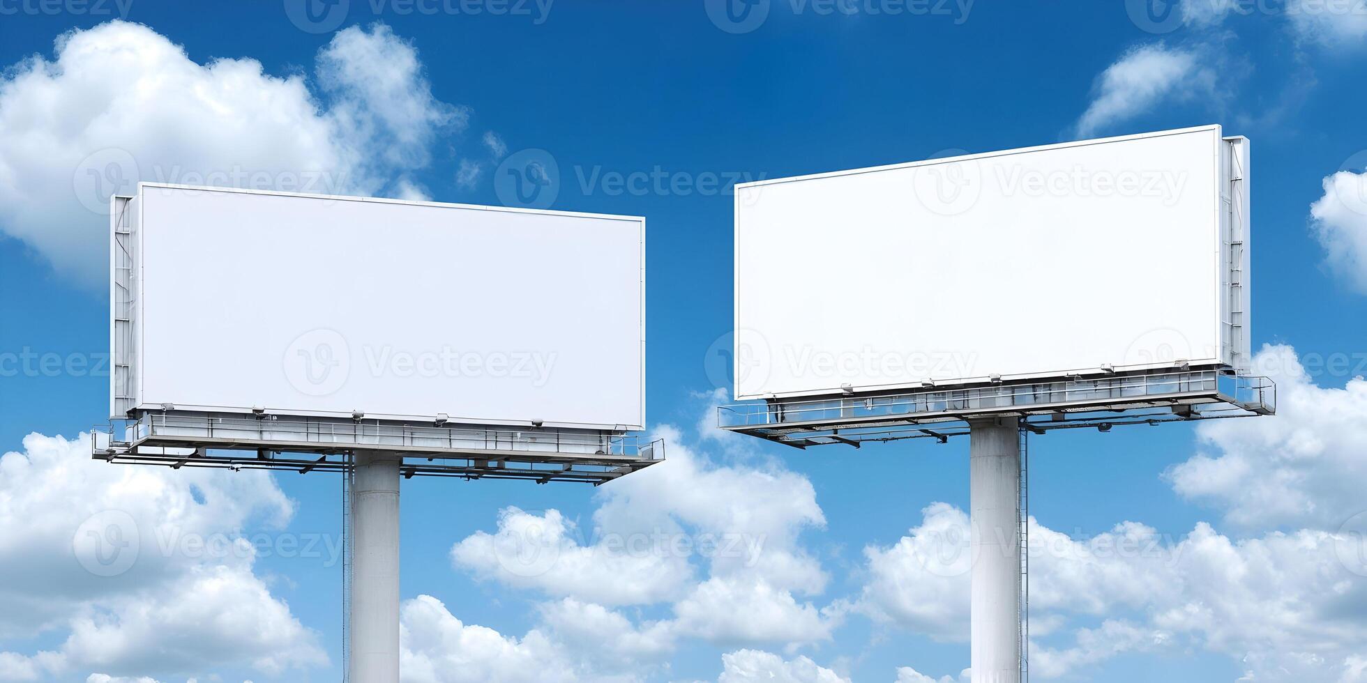 Two Blank Billboards Outdoor Advertising Mockup Blue Sky Clouds photo