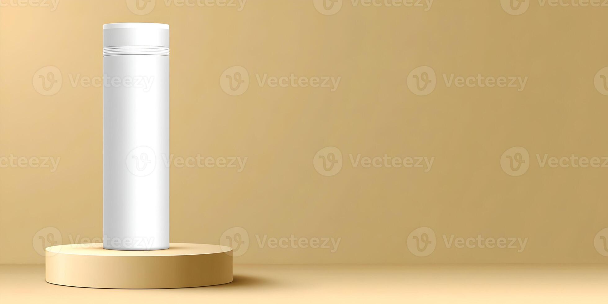 White Cylinder Product Packaging Mockup on Beige Podium photo