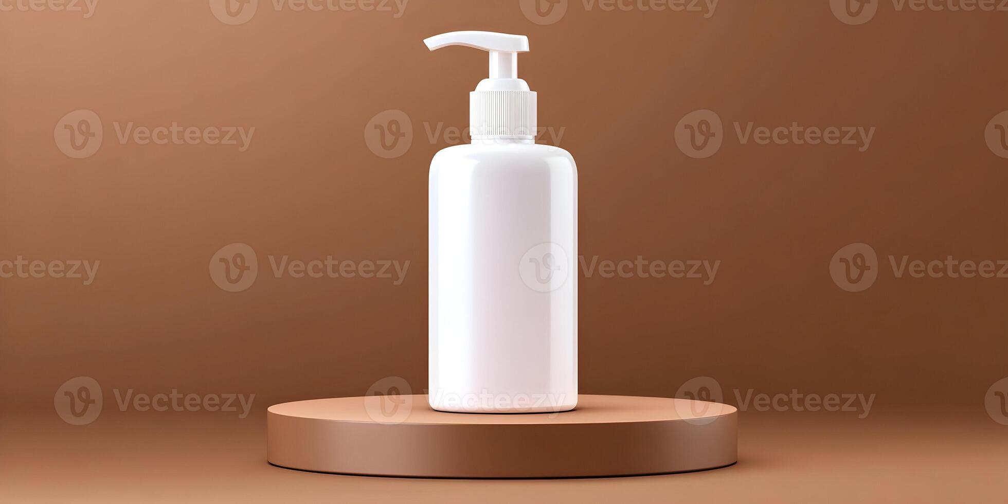 White Pump Bottle on Brown Display Platform Product Mockup photo