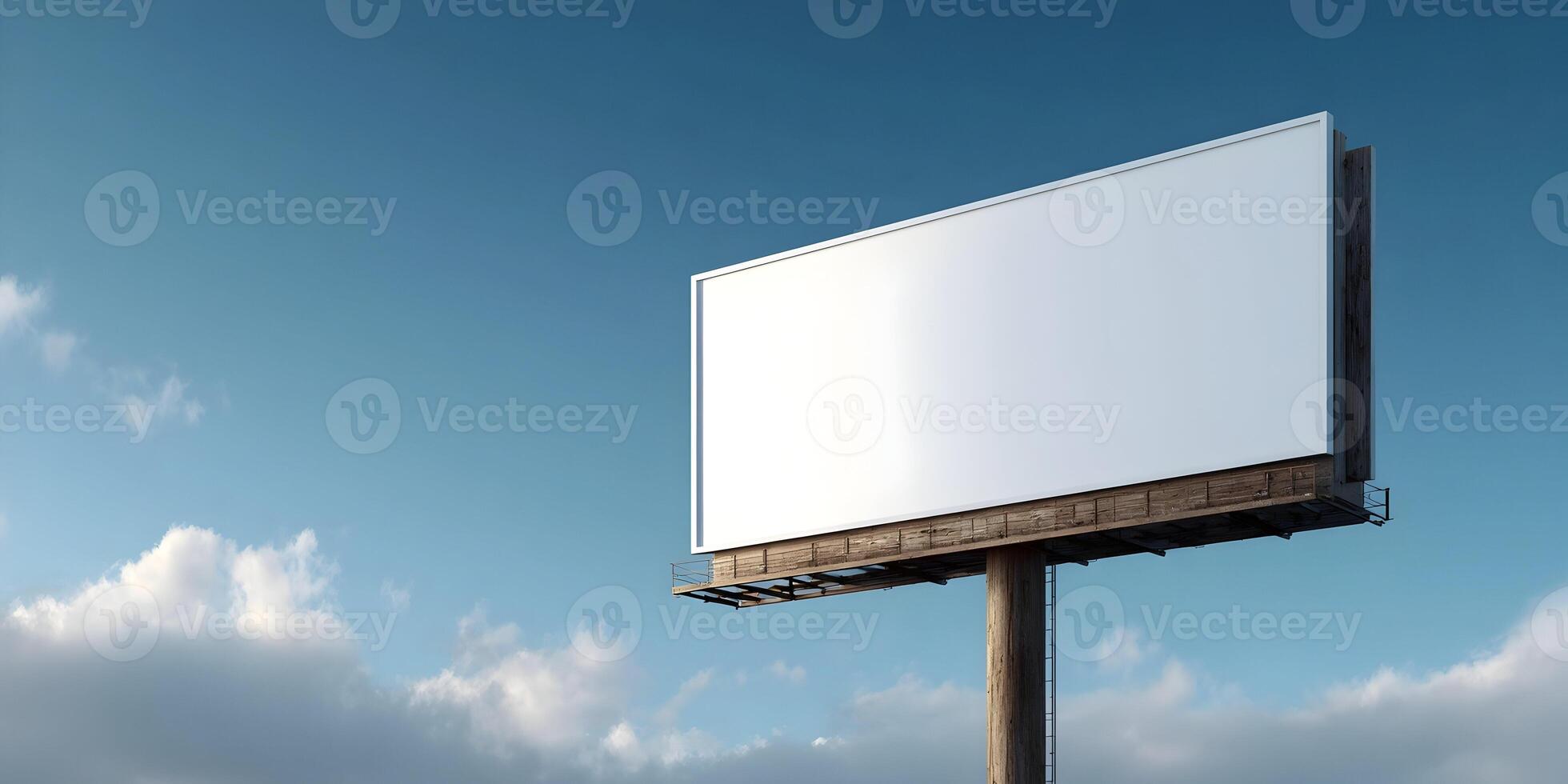 Blank Billboard Mockup Against Blue Sky with Clouds Outdoor Advertising Empty Signboard photo