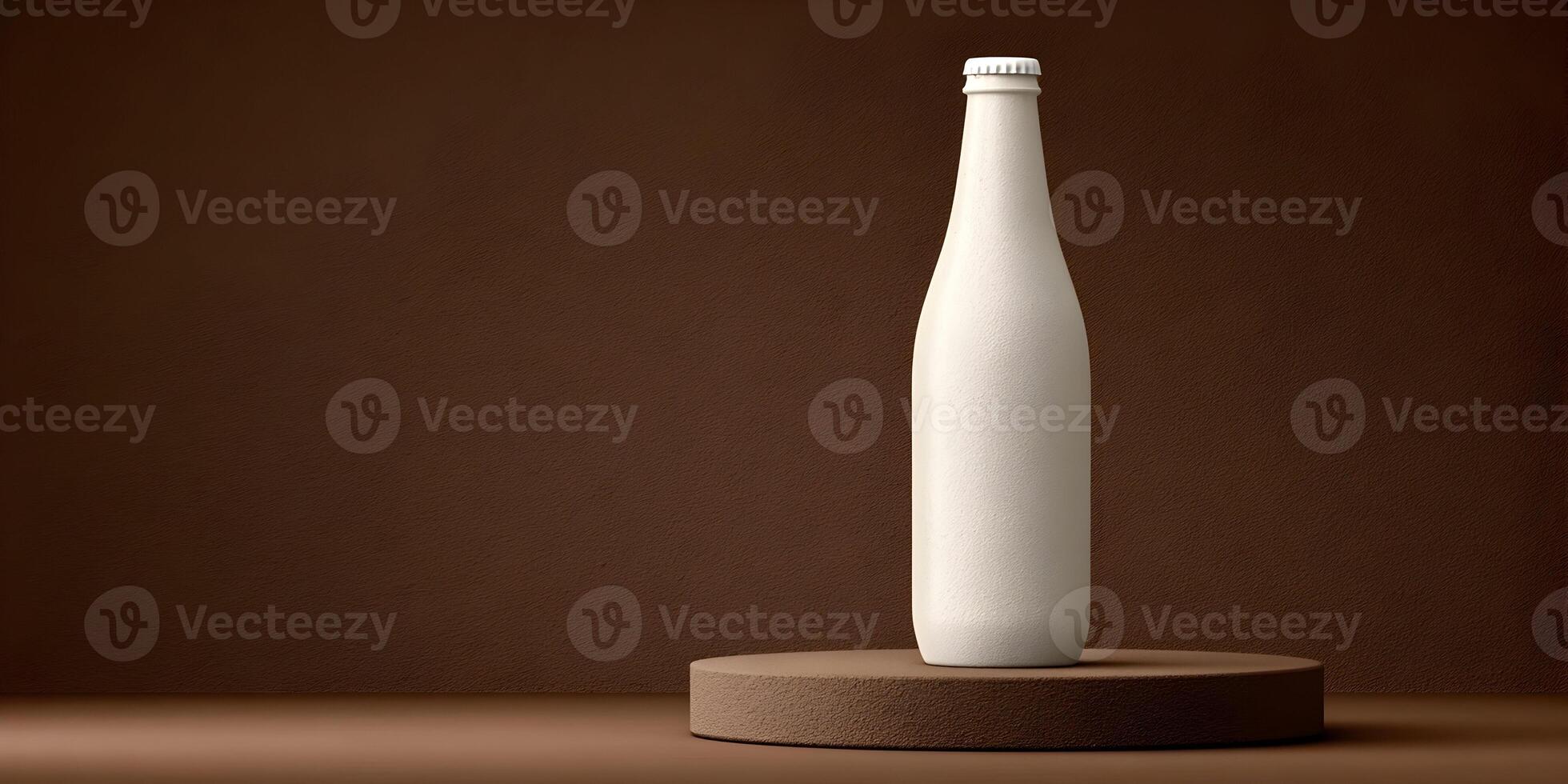 White Bottle Mockup on Brown Platform Minimalist Product Presentation Studio Photography photo