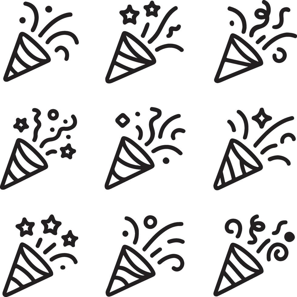 Celebration Party Poppers with Confetti Line Icons Set vector