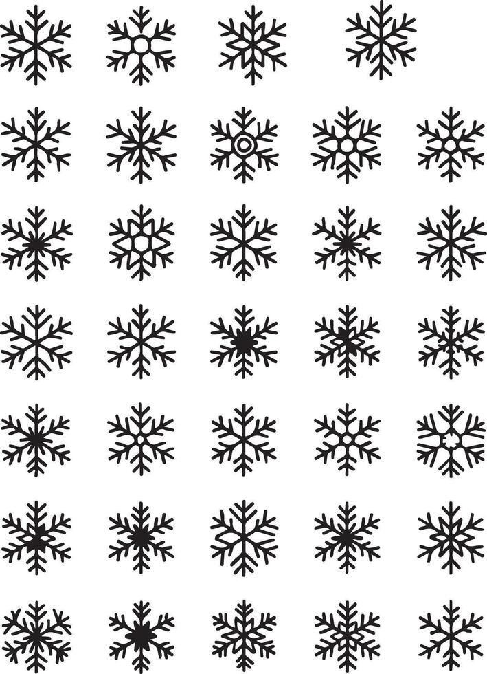 Winter Snowflake Icons Set Black Silhouette Collection vector