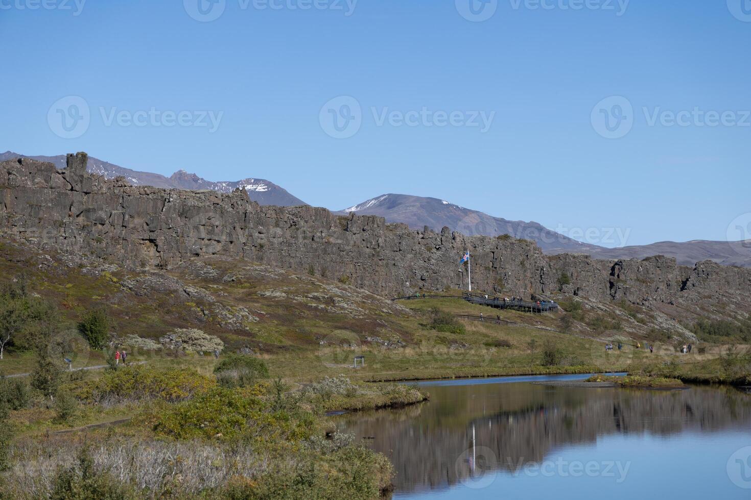Scenic View of Icelandic Rift Valley Against Clear Blue Sky photo