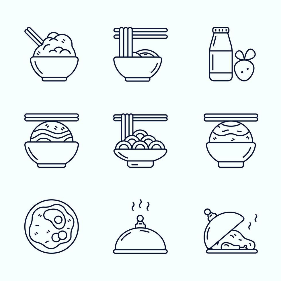 Playful Asian Meals in Outline Icon Style vector